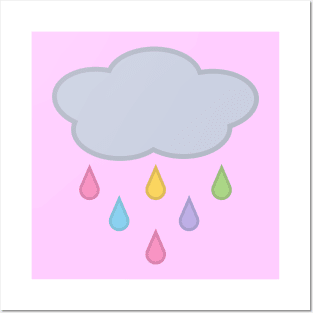 Raining Rainbow Raindrop Rain Cloud in Pink Posters and Art